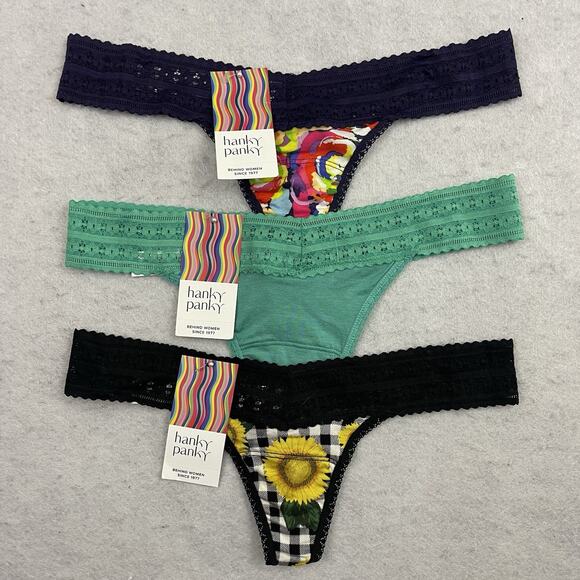 Hanky Panky DreamEase Thong Panties One Size OS Assorted 3 Pack Lace Low Rise - Picture 1 of 9